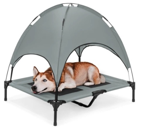 36in Outdoor Raised Cooling Pet Dog Bed w/ Canopy, Travel Bag, Appears New - Lot 386