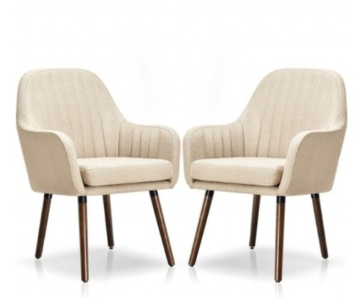 Set Of 2 Fabric Upholstered Accent Chairs With Wooden Legs-Beige, Appears New - Lot 352