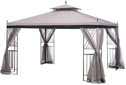 Sunjoy L-GZ288PST-4H 10' x 12' Parlay Gazebo with Netting, Gray/Black - Appears New - Lot 10