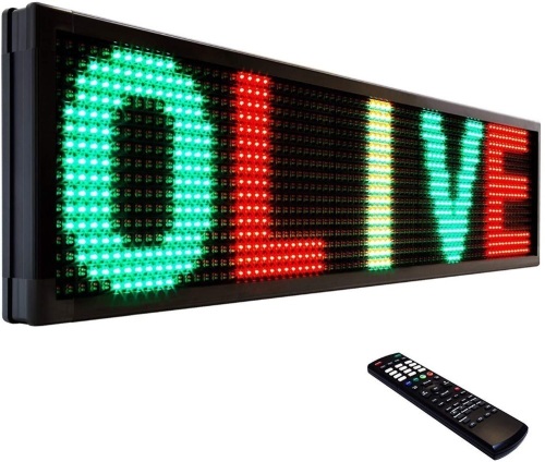 OLIVE LED Sign 3 Color RGY, P20, 15" x 66" IR Programmable Scrolling Outdoor Message Display Sign, EMC - Industrial Grade Business Ad Machine. NEW. Single Sided. Comes with Remote. Made for both indoor and outdoor use. - Lot 20