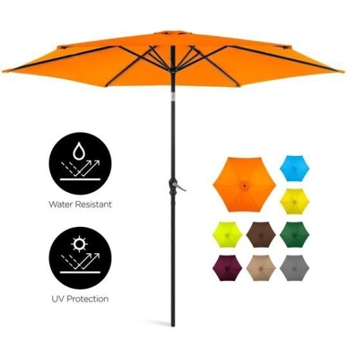 10ft Outdoor Steel Market Patio Umbrella Decoration w/ Tilt, Crank Lift. Appears New - Lot 103