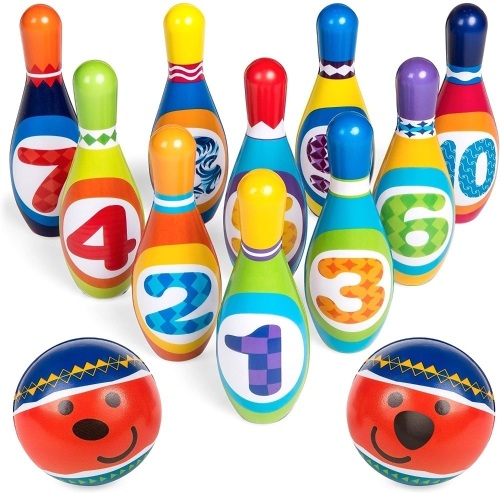 Foam Bowling Set w/ 10 Numbered Pins, 2 Balls, Carrying Case. Appears New - Lot 107