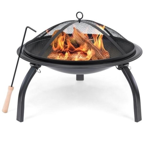 22in Folding Steel Fire Pit Bowl w/ Mesh Cover, Poker. Appears New - Lot 120
