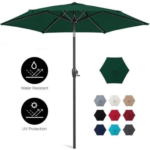 7.5ft Outdoor Market Patio Umbrella w/ Push Button Tilt, Crank Lift. Appears New - Lot 124
