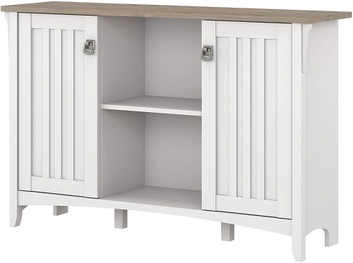 Bush Furniture Salinas Accent Storage Cabinet with Doors in Pure White and Shiplap Gray. Appears New - Lot 230