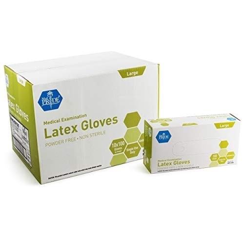 Case of Medpride Medical Examination Latex Gloves, Powder-Free, Non-Sterile, LARGE, 10 Boxes of 100 - NEW - Lot 328