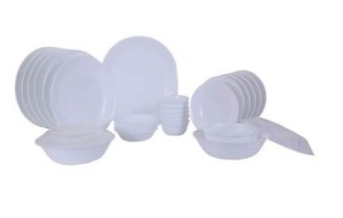 Corelle 30pc Dinnerware Set, 6 Dinner Plate, 6 Small Plate, 6 Dessert Bowl, 6 Katori, 2 Serving Bowl, 1 Curry Bowl, 1 Oval Rice Platter, 2 Plastic Lids for Serving Bowls - Appears New - Lot 436