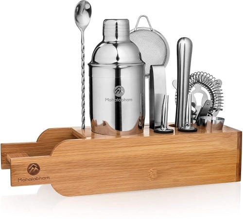 11 Piece Cocktail Shaker Set with Bamboo Stand - Appears New  - Lot 439