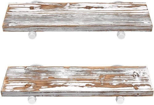 GLuck Rustic Floating Shelves, White Chipped Paint Look on Real Solid Wood, 24" x 7" x 1.2" - Appears New  - Lot 455