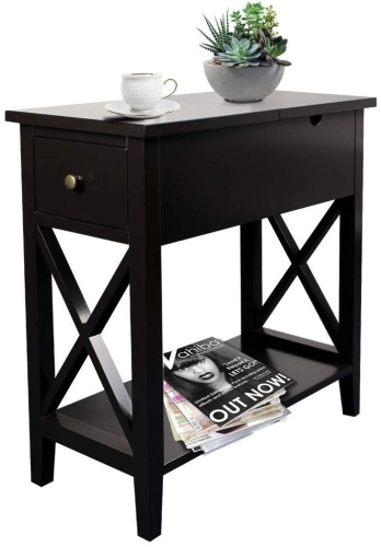 ChooChoo Flip Top Open End Narrow Side Table, 23.6" x 11.2" x 24", Black - NEW - Lot 487