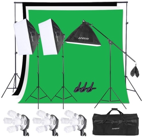 Andoer Photography Studio Softbox Lighting Kit with 6.5' x 10' Background Support System & 3pc Backdrops - Appears New  - Lot 500