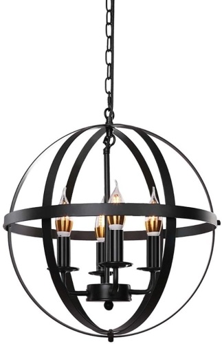4-Light 15.8" Rustic Farmhouse Pendant Chandelier with Industrial Metal Spherical Shade - Appears New  - Lot 528