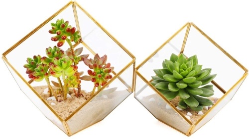 Lot of (7) Evern Geometric Succulent Terrarium Planters, 2 per Box, Gold - NEW - Lot 534