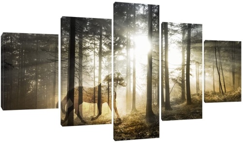 Lot of (4) Yatsen Bridge Double Exposure Mystical Horse Print, 5 Piece Panel Canvas, 60" x 32"  - Appear New  - Lot 545