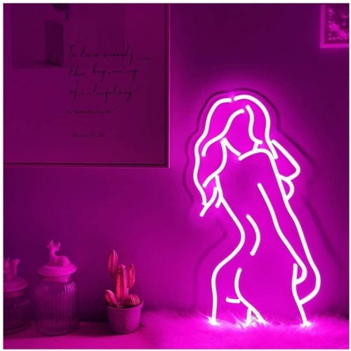 Sexy Lady LED Neon Sign, 23.2" x 13", Pink Lights with Acryclic Backplane - Appears New, Tested-Works - Lot 548