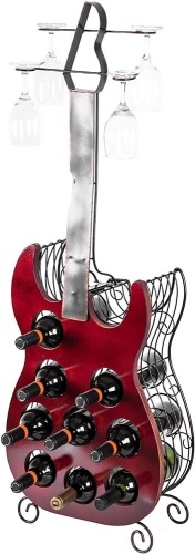 Vintiquewise Decorative Metal Guitar Shaped Wine Holder, 9 Bottle, Freestanding - Appears New  - Lot 643