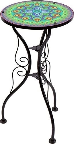 Peacock Design Glass & Metal Side Table, 11.5" Diameter 22" Tall - Appears New  - Lot 746