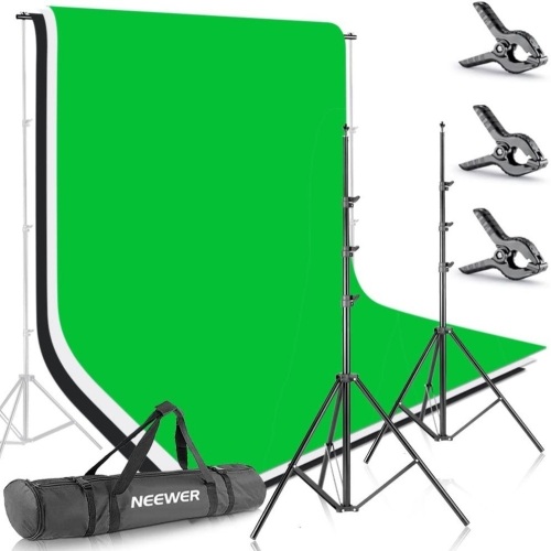 Neewer 8.5' x 10' Background Stand Support System with 6' x 9' White, Green, & Black Backdrops - Appears New in Damaged Box - Lot 769