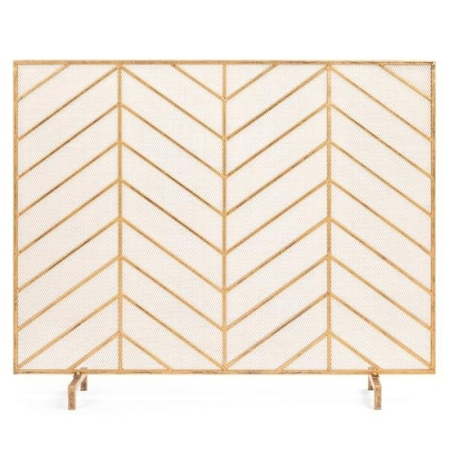 Single Panel Iron Chevron Fireplace Screen w/ Antique Finish - 38x31in. Appears New - Lot 1042