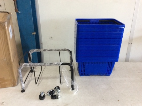Blue Plastic Shopping Baskets, Pack of 12 with Stand - Appear New  - Lot 430