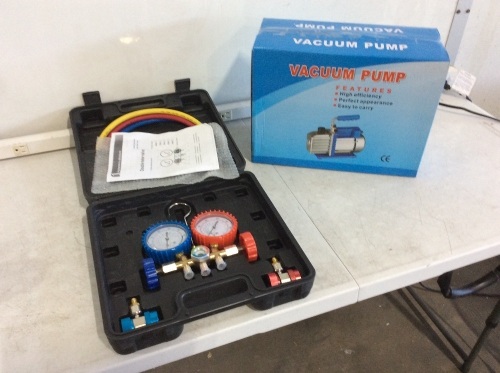 VEVOR 3CFM 1/4 HP HVAC Air Conditioning Refrigerant Rotary Vane Single Stage Vacuum Pump with 3 Valve - Appears New, Untested - Lot 439