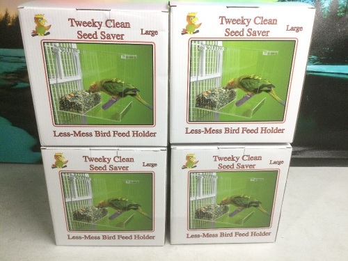 Lot of (4) Tweeky Clean Seed Saver Less-Mess Bird Feed Holders, Large - New - Lot 408