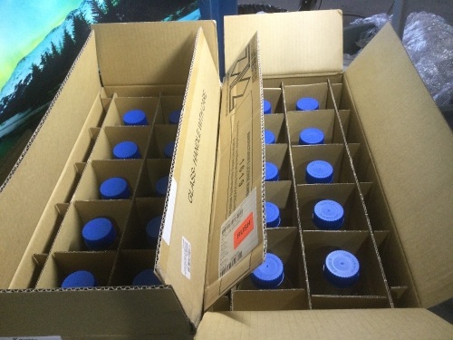 Lot of (2) Cases of 10 Kimble 14395-1000 Borosilicate Glass GL-45 Media/Storage Bottle With Blue Polypropylene Screw Thread Cap, 1000mL - New  - Lot 833