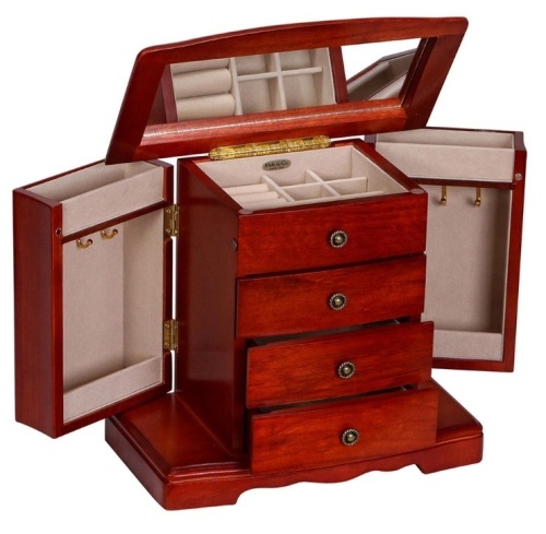 Mele and Co. Harmony Wooden Jewelry Box, Cherry Finish - New - Lot 662
