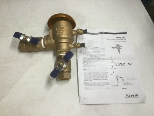 Febco 765GBV 1-1/2" 1.5 Inch Pressure Vacuum Breaker with Quarter Turn Shutoff - Appears New  - Lot 663