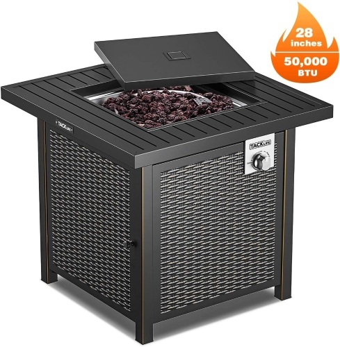 TACKLIFE 28" Gas Fire Pit Table with Lid 50,000 BTU Auto-Ignition GFP01 - Appears New - Lot 80