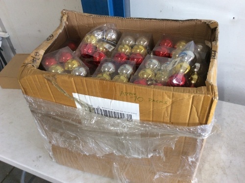 Lot of Approx (70) Christmas Ornaments, 6 Pack, Red, Gold, Silver - Appear New - Lot 285