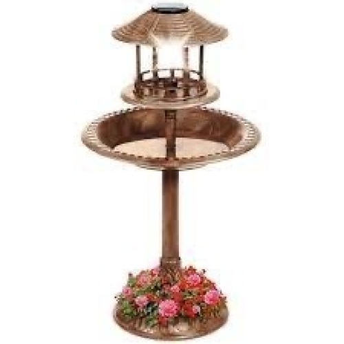 Solar Lighted Outdoor Pedestal Bird Bath w/ Planter, Decorative Bird Cage - Lot 2848