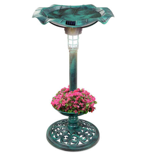 Solar Lighted Bird Bath w/ Planter - Lot 2908