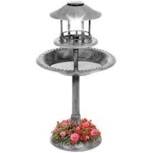 Solar Lighted Outdoor Pedestal Bird Bath w/ Planter, Decorative Bird Cage - Lot 2976