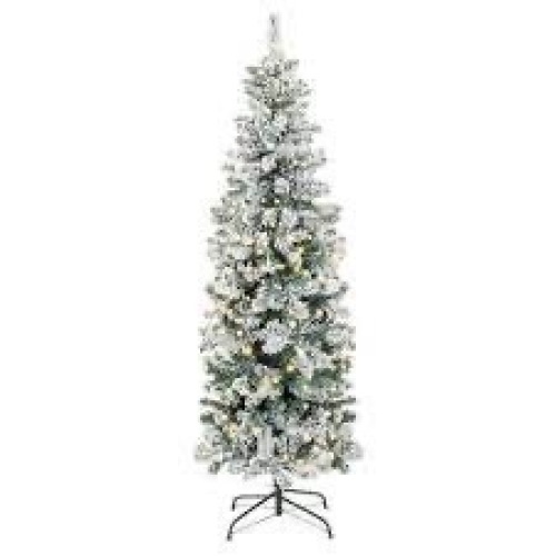Pre-Lit Snow Flocked Artificial Pencil Christmas Tree - Lot 3042