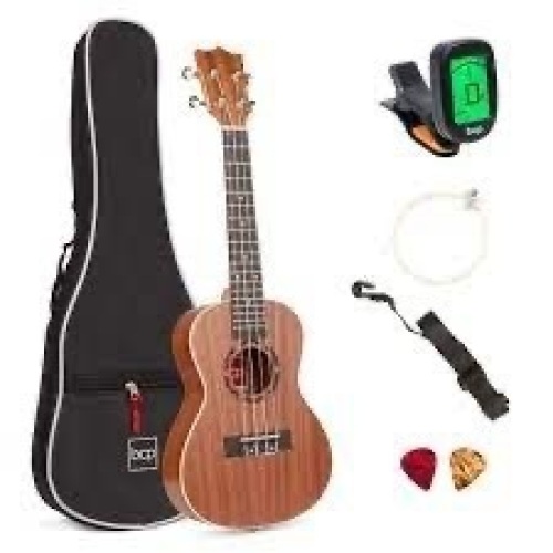 23in Acoustic Concert Sapele Ukulele Starter Kit w/ Gig Bag, Strap, Tuner - Lot 3240