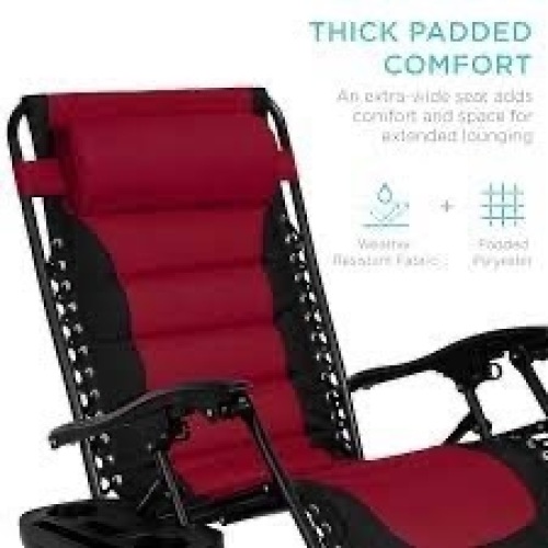Oversized Padded Zero Gravity Chair, Folding Recliner w/ Headrest, Side Tray - Lot 3081