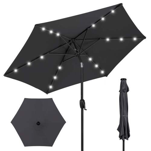 Outdoor Solar Patio Umbrella w/ Push Button Tilt, Crank Lift - 7.5ft - Lot 3036