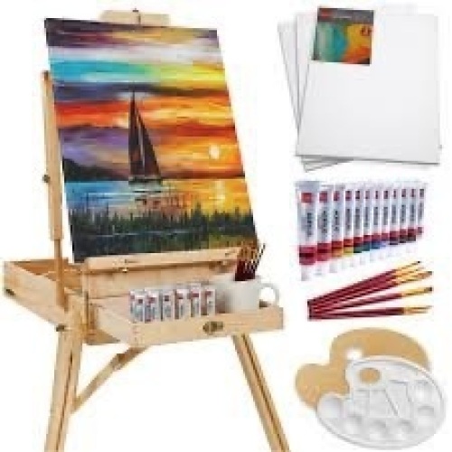 Portable Wooden French Easel w/ 32pc Beginners Kit - Lot 3078