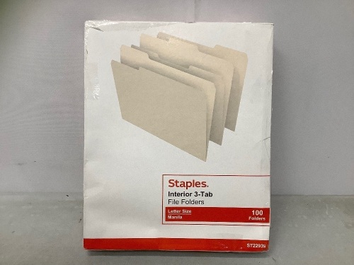 Staples Interior 3 Tab File Folders, E-Comm Return - Lot 178