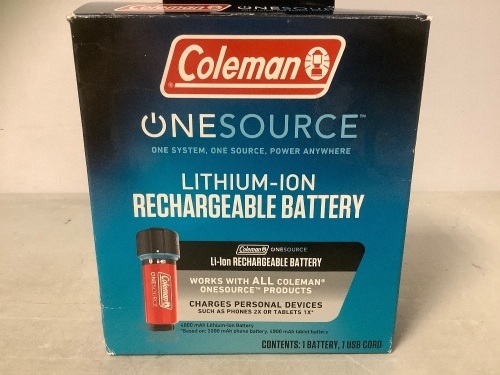Coleman One Source Rechargeable Battery, Powers Up, Appears New - Lot 144