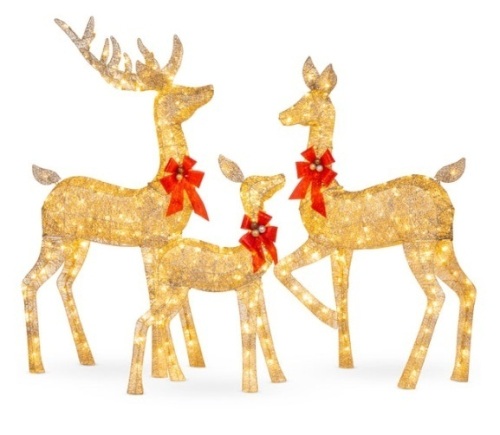 3-Piece Lighted Christmas Deer Set Outdoor Decor with LED Lights, Gold - Lot 6