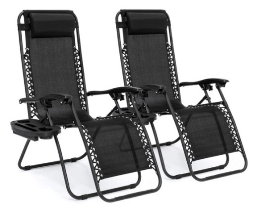 Set of 2 Adjustable Zero Gravity Patio Chair Recliners w/ Cup Holders, Black - Lot 21