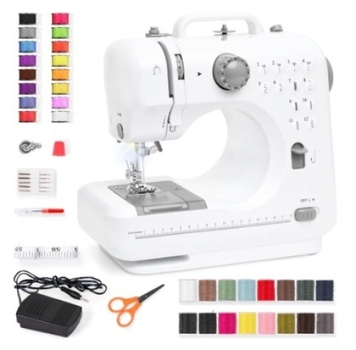 6V Portable Foot Pedal Sewing Machine w/ 12 Stitch Patterns, Gray, Appears New - Lot 28
