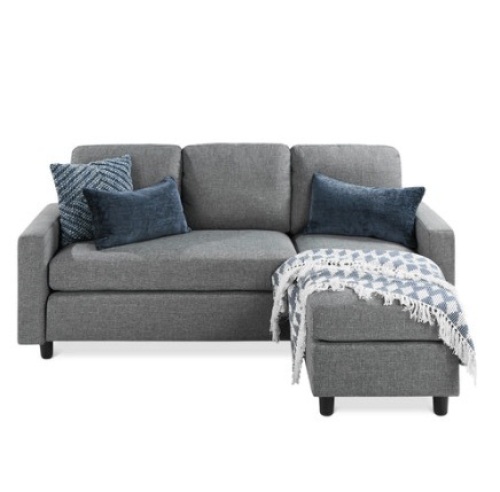 Linen Sectional Sofa Couch w/ Chaise Lounge, Reversible Ottoman Bench, Gray, Appears New - Lot 30