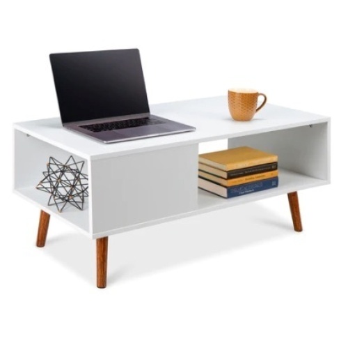 Wooden Mid-Century Modern Coffee Accent Table w/ Open Storage Shelf, White, Appears New - Lot 37
