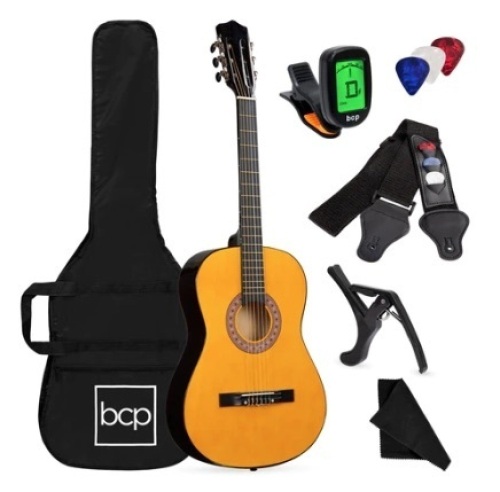 Beginner Acoustic Guitar Set w/ Case, Strap, Digital Tuner, Strings - 38in, Natural, Appears New - Lot 38