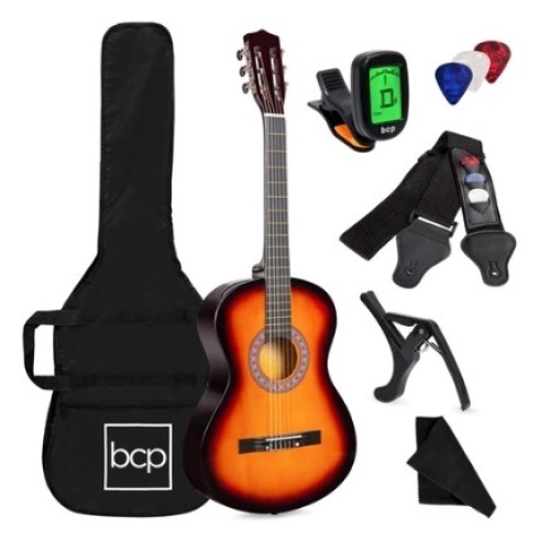 Beginner Acoustic Guitar Set w/ Case, Strap, Digital Tuner, Strings - 38in, Sunburst, Appears New - Lot 39