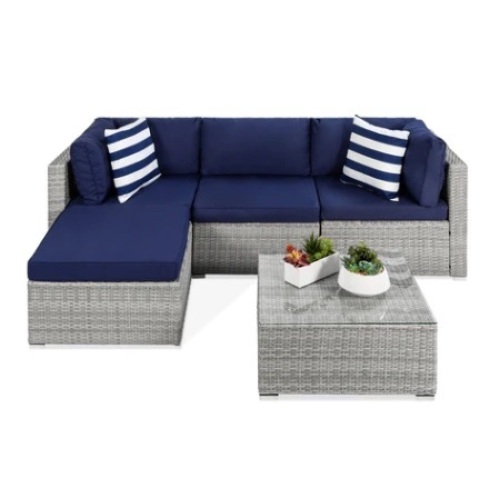 5-Piece Modular Wicker Sectional Conversation Set w/ 2 Pillows, Coffee Table - Lot 80