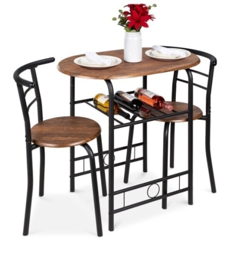 3-Piece Wooden Table & Chairs Dining Set w/ Lower Storage Shelf, Black/Brown - Lot 106